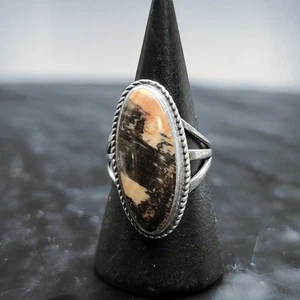 Anello Dendritico Miele Argento Sterling 925 Gambo Spaccato Ovale Misura 6 - Foto 1 di 6