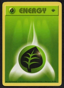 Grass Type Energy 99/102 Base Set 1st Edition Shadowless Pokemon Card NM - Picture 1 of 2
