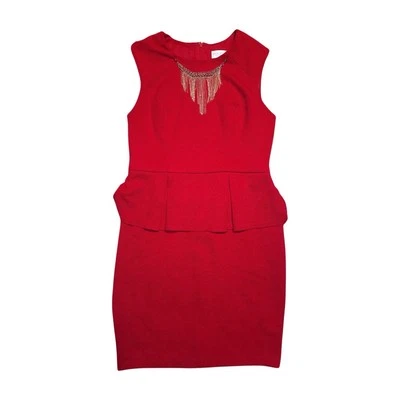 Bisou Bisou Red Peplum Dress Size 12 Attached Necklace  - Image 1 of 4