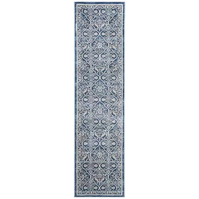 Brentwood Navy/Light Gray 2 Ft. X 6 Ft. Geometric Floral Border Runner Rug - Image 1 of 4