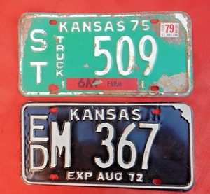 Oldtimer ZWEI KANSAS Nummernschilder, LKW, Farm, geprägtes USA Kennzeichen - Bild 1 von 9