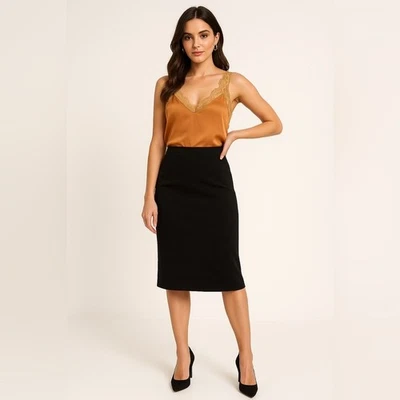 Women's Lace Trim Satin- feel Bodysuit L FORE Peach Beige Lingerie Camisole - Image 1 of 4