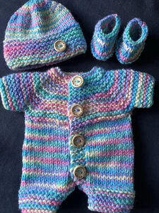 HAND KNITTED DOLLS CLOTHES * UNIQUE OUTFIT 10”,11” 12” BABY, OOAK, REBORN, TEDDY - Picture 1 of 5