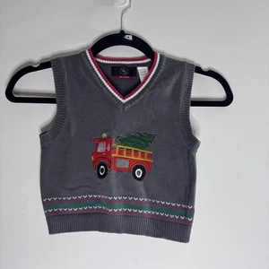 Will Logan Feuerwehrauto Weihnachten Pullover Weste Jungen 4T grau Baumwolle Urlaub Strick - Bild 1 von 5