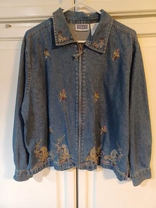 Erika & Co XL Embroidered Zip Denim Jacket - Picture 1 of 10