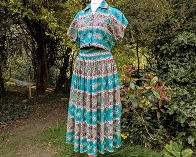 Vintage 1950s Emerald Green And Red Sun Dress With Matching Jacket Two Piece - Image 1 of 4