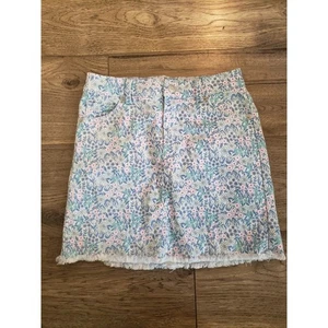 Girls Jean Skirt Blue Purple Pink Flowers Floral Denim Kids Youth Large 10-12 - Picture 1 of 6