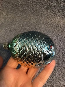 Vtg Blown Glass Fish Christmas Ornament WEST GERMANY Blue Silver Texture - Picture 1 of 11