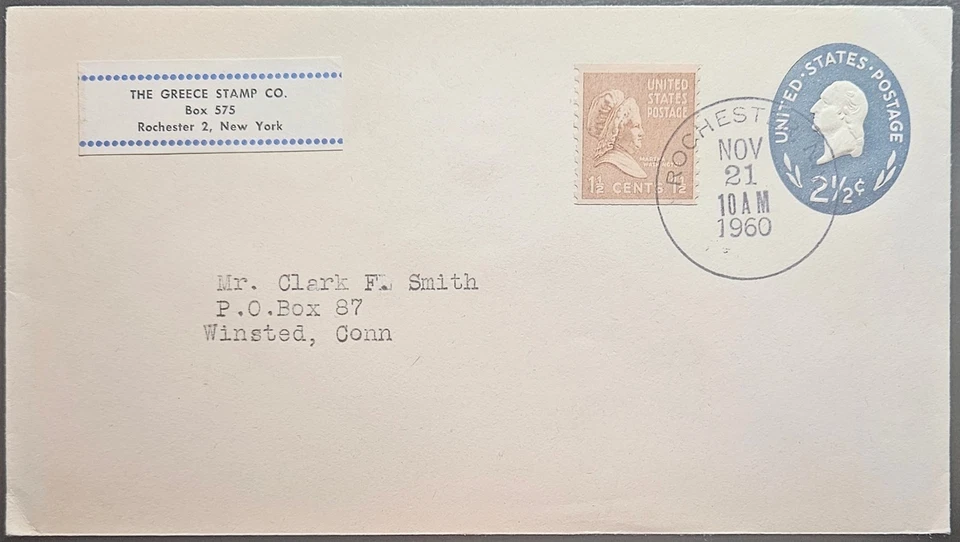 Greece Stamp Dealer Advertising Rochester 1 1/2c Prexie Coil 840 2 1/2c PSE 1960 - Image 1 of 2