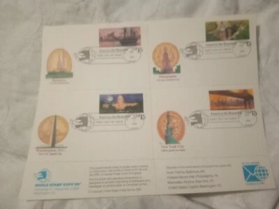 4-Attached Postal Cards 1989 World 🌎 Stamp Expo  - Image 1 of 4