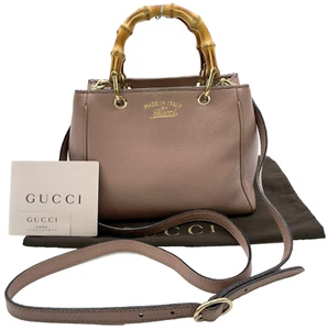 Auth Gucci 2WAY Bamboo Handle 368823 001998 Mini Leather Pink Bag SE120056 - Picture 1 of 23