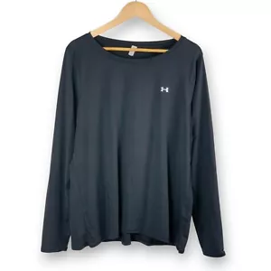 Under Armour Heat Gear Fitted Long Sleeve T-shirt Men's XL Black Scoop Neck Logo - Picture 1 of 7
