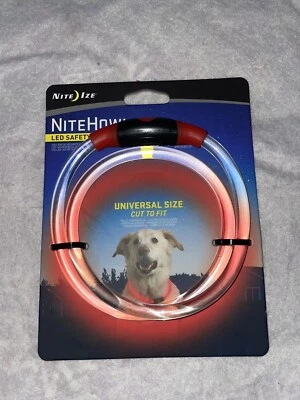 NITE IZE NITEHOWL LED SAFETY LIGHT UP GLOW OR FLASHING NEON RED DOG NECKLACE ~ - Image 1 of 2
