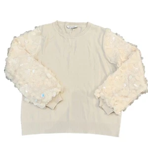 Sioni Milano Women’s Sequin Sweater Size Large Cream Dressy Evening Long Sleeves - Picture 1 of 8
