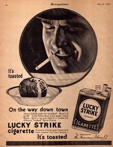 Anuncio impreso de cigarrillos Lucky Strike 1919 manzana tostada horneada desayuno hombre fumar - Imagen 1 de 1