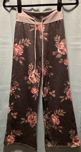 Pomelo Drawstring Waist Loose Leg Pants - Gray With Flowers Girls Size Large - Picture 1 of 4