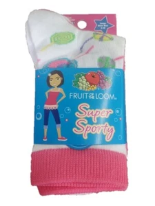 Fruit of the Loom Girls' 3-Pack Super Sporty Crew Socks Large Shoe Size 4-10 - Picture 1 of 4