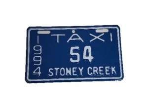 Vintage 1994 TAXI 54 Stoney Creek Mini License Plate Blue White Transportation - Picture 1 of 9