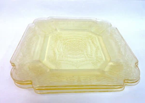 7 3/4" Salad / Lunch Plates, Lorain (Basket), Yellow Depression Glass, Set of 3 - Picture 1 of 3