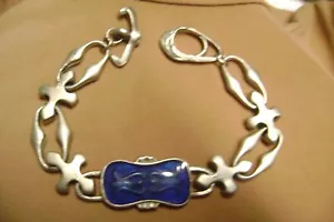 NWOT- BLUE ENAMEL CROSS LINK 7.5" LENTH SILVER TONE BRACELET - Picture 1 of 5