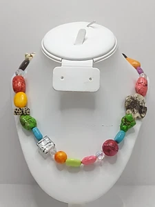 Gargantilla con Cuentas 18 1/2" Cristal, Piedra Teñida y 1 Arte Vidrio Asstd Colores y Formas - Imagen 1 de 11