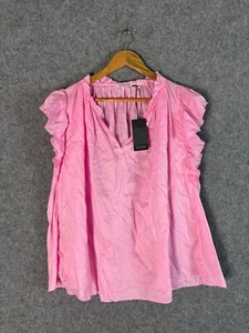 Country Road Blouse Womens 16 Pink Sleeveless Ruffle V Neck Casual Cotton NWT - Picture 1 of 8