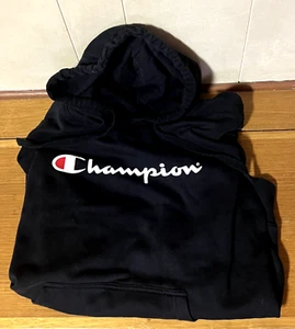Black Champion Large Size Mens Script Hoodie. - Picture 1 of 5