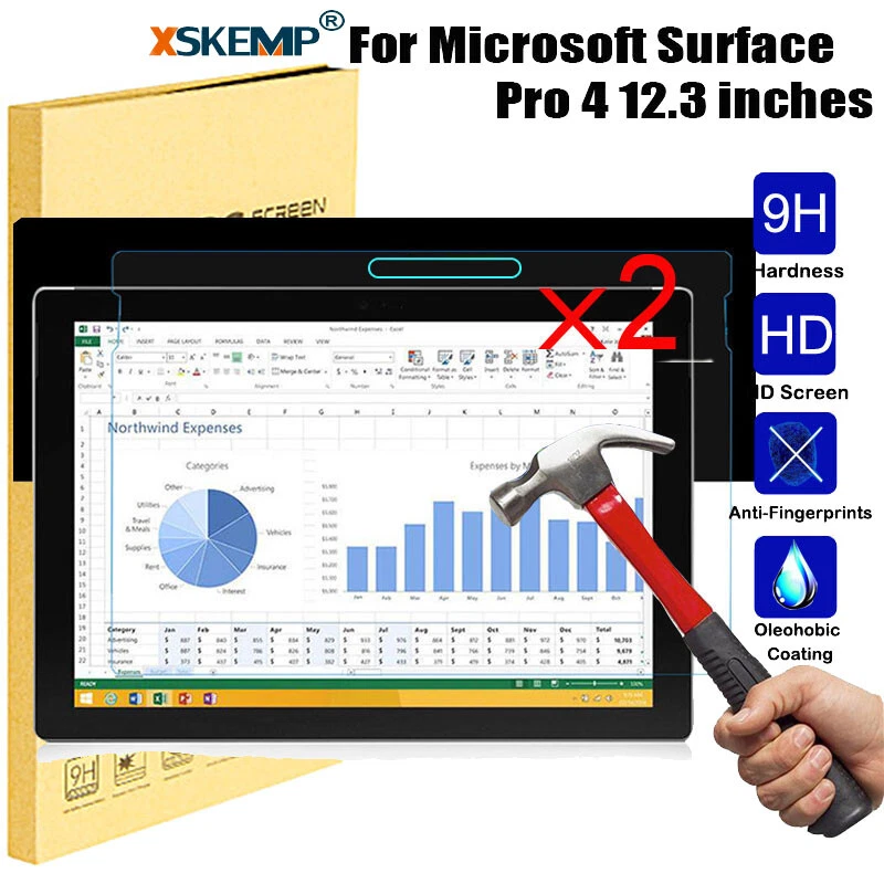 2Pcs For Microsoft Surface Pro 2 3 4 5 12.3 Tempered Glass Screen Protector Film - Image 1 of 4
