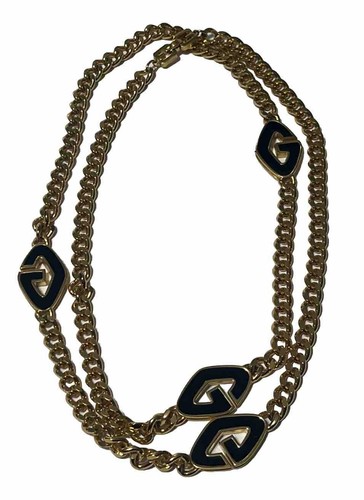 Givenchy Collana Stazione Logo Smaltato Nero 36 Pollici Firmata