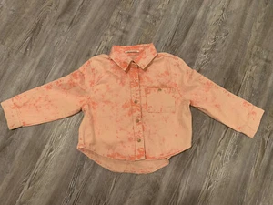 NWT RUUM Girl’s Size 10 Long Sleeve Red/Orange washed Denim Button Front Shirt - Picture 1 of 12