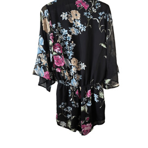 Oliviaceous Black Floral Flutter Sleeve Boho Romper Short Jumpsuit S