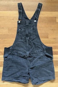 Old Navy Maternity Overall Shorts Black Denim Jean Side Panel Women's Small - Picture 1 of 4
