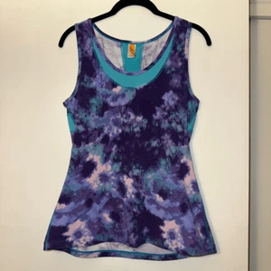 Lucy Activewear Purple Teal Tie Dye Mesh Panel Tank Medium EUC - Picture 1 of 12