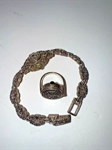 VTG Marquisite Watch Bracelet And Ring Watch Matching Set - Picture 1 of 14
