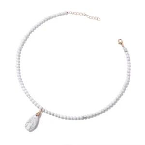 Howlite Faceted Water Drop Natural Stone Pendant Necklace 4mm Beads - Picture 1 of 1