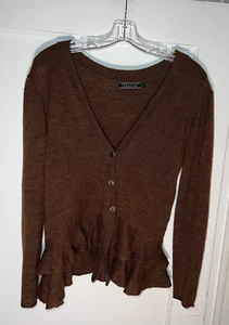Peruvian Connection Alpaca  Wool Ruffle Hem Cardigan Sweater Brown Size M. d150 - Picture 1 of 12