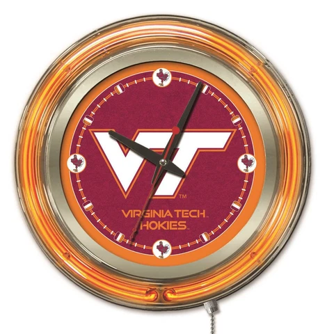 Virginia Tech University Clock w/ Double Neon Ring Cover