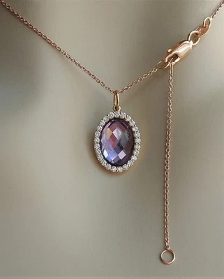 Italy 18k Rose Gold Amethyst & 0.28 ctw Diamond Necklace 18" $1,490 New - Image 1 of 4