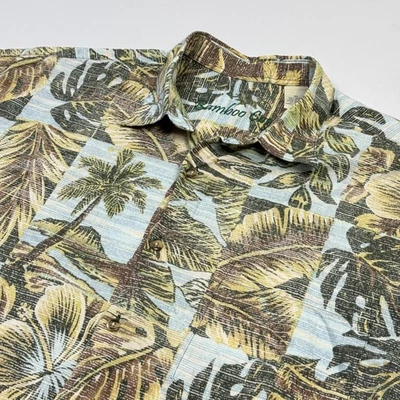 竹制 Cay 衬衫男式 XL 蓝色热带夏威夷纽扣前休闲度假村 — 第 1/4 张图片