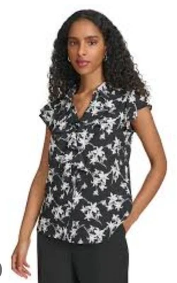 Nwt Calvin Klein Women  Cap-Sleeve Ruffle-Front Blouse Top Size Petite Small - Image 1 of 4