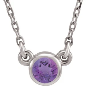 Sterling Silver 4mm Round Amethyst Solitaire Necklace, 16 Inch - Picture 1 of 6