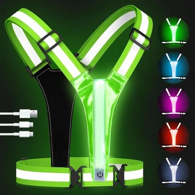 LED Sicherheitsweste Wiederaufladbar Warnweste Reflektorband Weste Verstellbaren - Bild 1 von 4