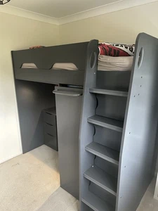 High Sleeper Bed With Desk And Underbed Wardrobe. - Picture 1 of 10