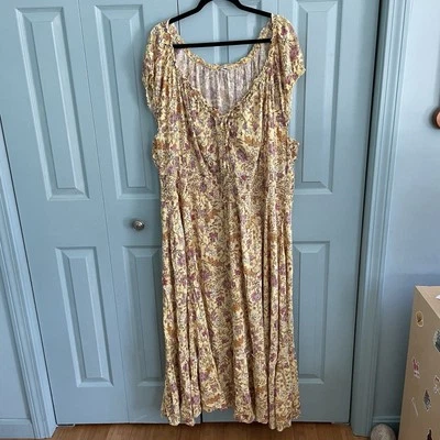 Old Navy Yellow Floral Midi Dress 4X Plus Peasant Prairie Milkmaid Boho - Image 1 of 4