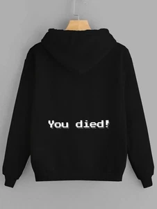 You Died Hoodie $ T-Shirt Funny Gamer Meme Pixel Style Unisex Black Sweatshirt - Picture 1 of 9