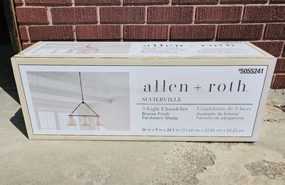 Allen + Roth Sevierville 3 Light Chandelier,  Bronze Finish, Parchment Shade  - Image 1 of 3