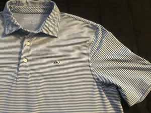 Vineyard Vines Performance Polo Shirt Mens Blue White Large Striped - Picture 1 of 7