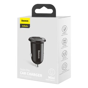 Universal Car Charger Baseus GrainPro Mini Dual USB Cigarette Lighter 4.8A Black - Picture 1 of 9