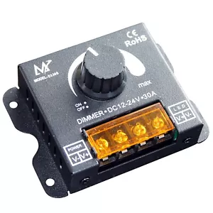 LED Dimmer 12V 24V 30A 360W PWM Regler DC Metallgehäuse Kabel LED-Streifen 12 24 - Bild 1 von 1