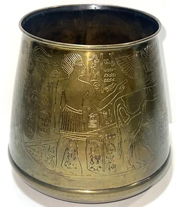 Antike Äqyptische Messing handgeätzt Jardiniere Gefäß Übertopf Topf Vase Gefäß Kanne - Bild 1 von 19